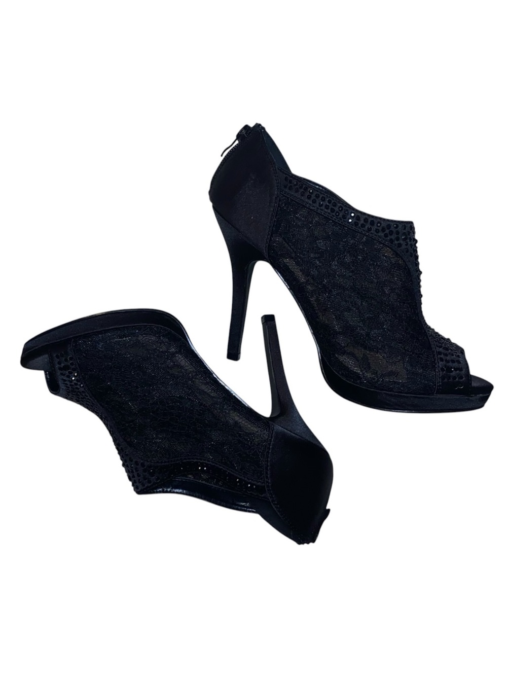 DAVID’S BRIDAL AYAEL9 Michelangelo Dress Heels Black Lace Rhinestones SZ 8-1/2 - Picture 4 of 10